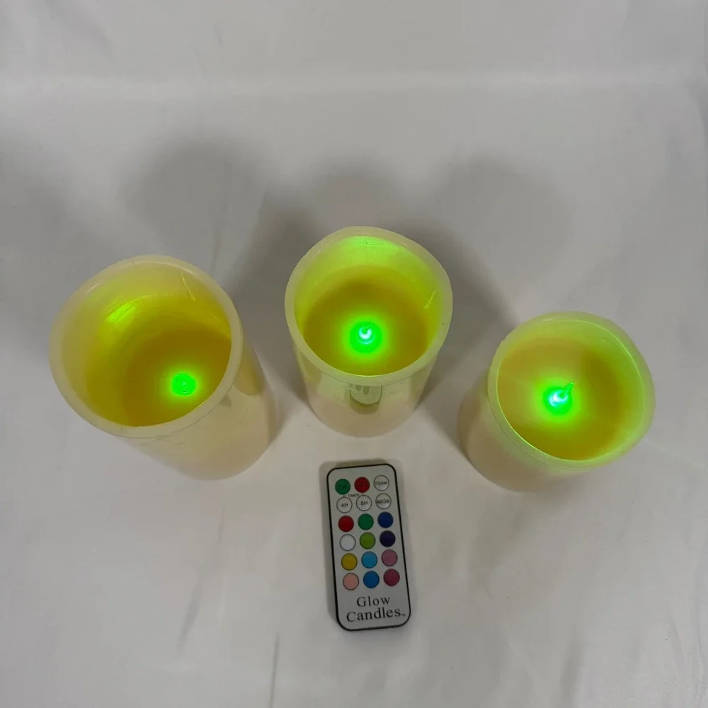 Glow Candles LED Pillar Candles Cream Color Changing Remote Set of 3